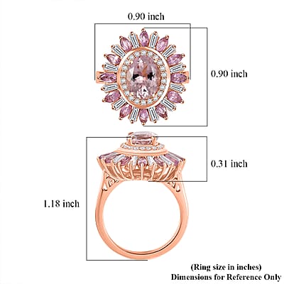 D'Joy Premium Pink Morganite and Multi Gemstone 3.50 ctw Floral Ring in 18K Vermeil RG Over Sterling Silver (Size 10.0) 