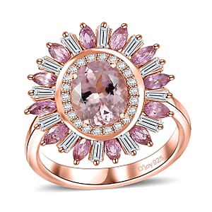 Premium Pink Morganite and Multi Gemstone 3.50 ctw Floral Ring in 18K Vermeil RG Over Sterling Silver (Size 9.0) 