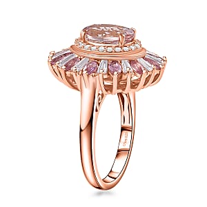 Premium Pink Morganite and Multi Gemstone 3.50 ctw Floral Ring in 18K Vermeil RG Over Sterling Silver (Size 9.0) 