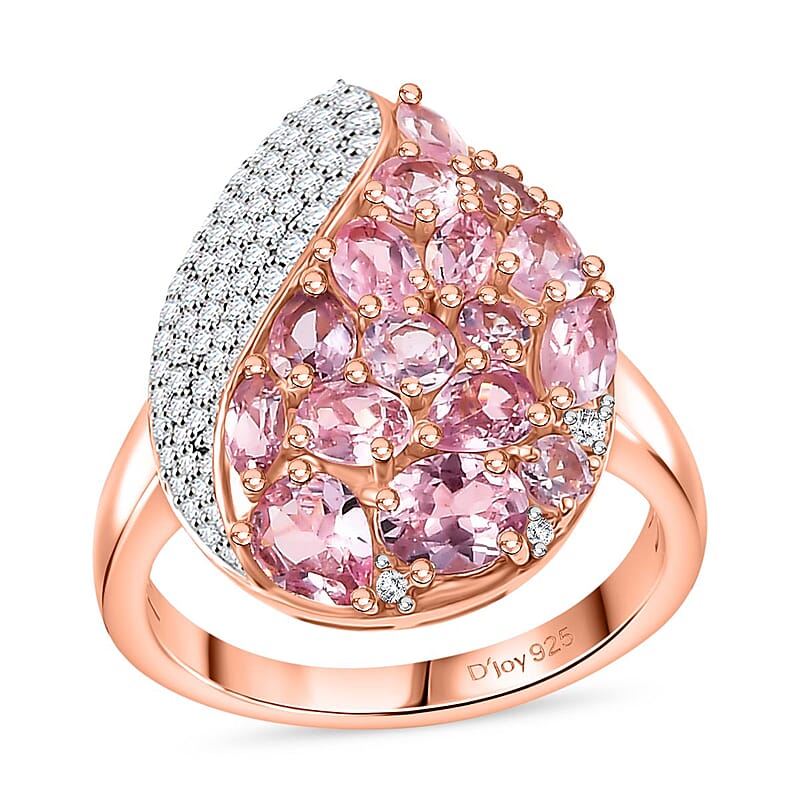 Narsipatnam Pink Spinel and Moissanite 2.90 ctw Radiant Dewdrop Ring in 18K Vermeil Rose Gold Over Sterling Silver (Size 10.0)