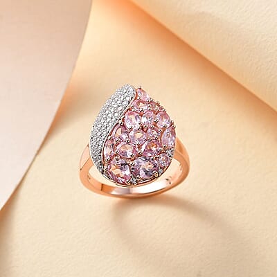 Narsipatnam Pink Spinel and Moissanite 2.90 ctw Radiant Dewdrop Ring in 18K Vermeil Rose Gold Over Sterling Silver (Size 10.0)