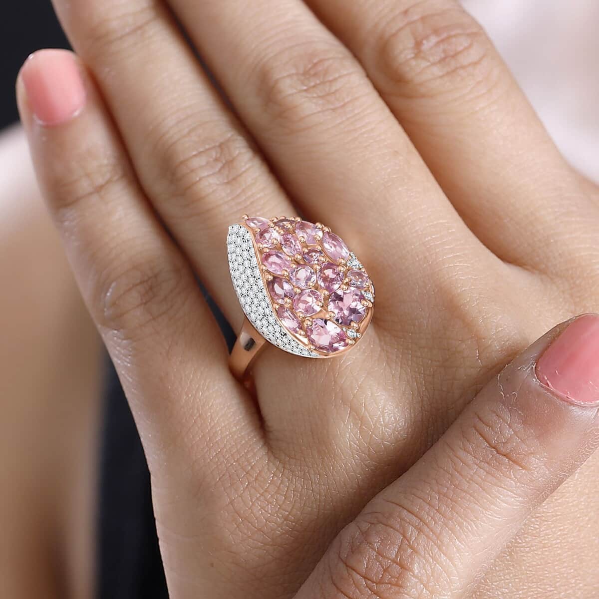 Narsipatnam Pink Spinel, Moissanite Ring in 18K Vermeil RG Over Sterling Silver (Size 10.0) 2.90 ctw image number 2