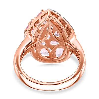 Narsipatnam Pink Spinel and Moissanite 2.90 ctw Radiant Dewdrop Ring in 18K Vermeil Rose Gold Over Sterling Silver (Size 10.0)