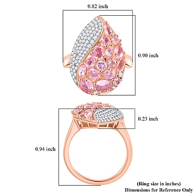 Narsipatnam Pink Spinel and Moissanite 2.90 ctw Radiant Dewdrop Ring in 18K Vermeil Rose Gold Over Sterling Silver (Size 10.0)