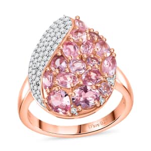 Narsipatnam Pink Spinel and Moissanite 2.90 ctw Radiant Dewdrop Ring in 18K Vermeil Rose Gold Over Sterling Silver (Size 6.0)