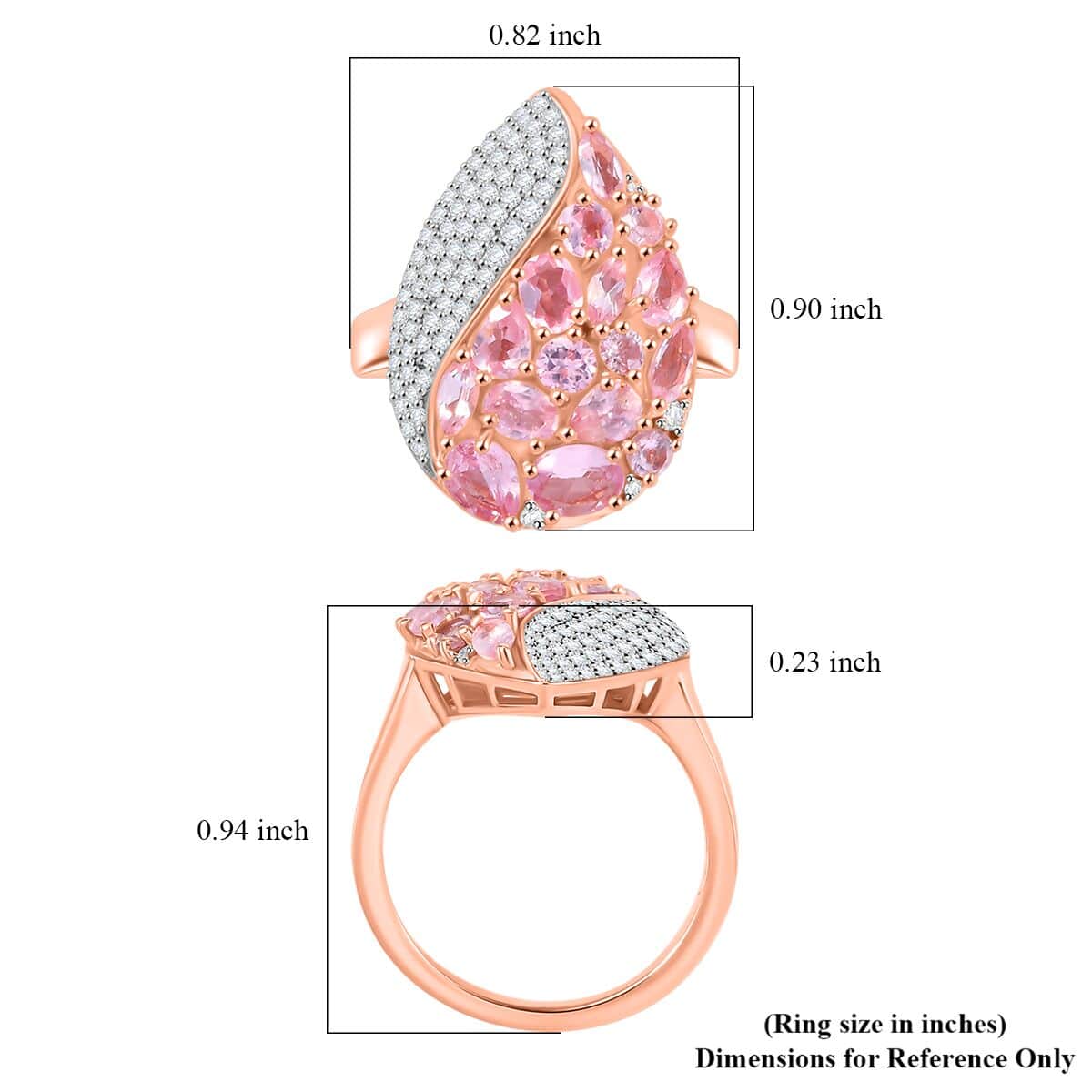 Narsipatnam Pink Spinel and Moissanite 2.90 ctw Radiant Dewdrop Ring in 18K Vermeil Rose Gold Over Sterling Silver (Size 6.0) image number 5