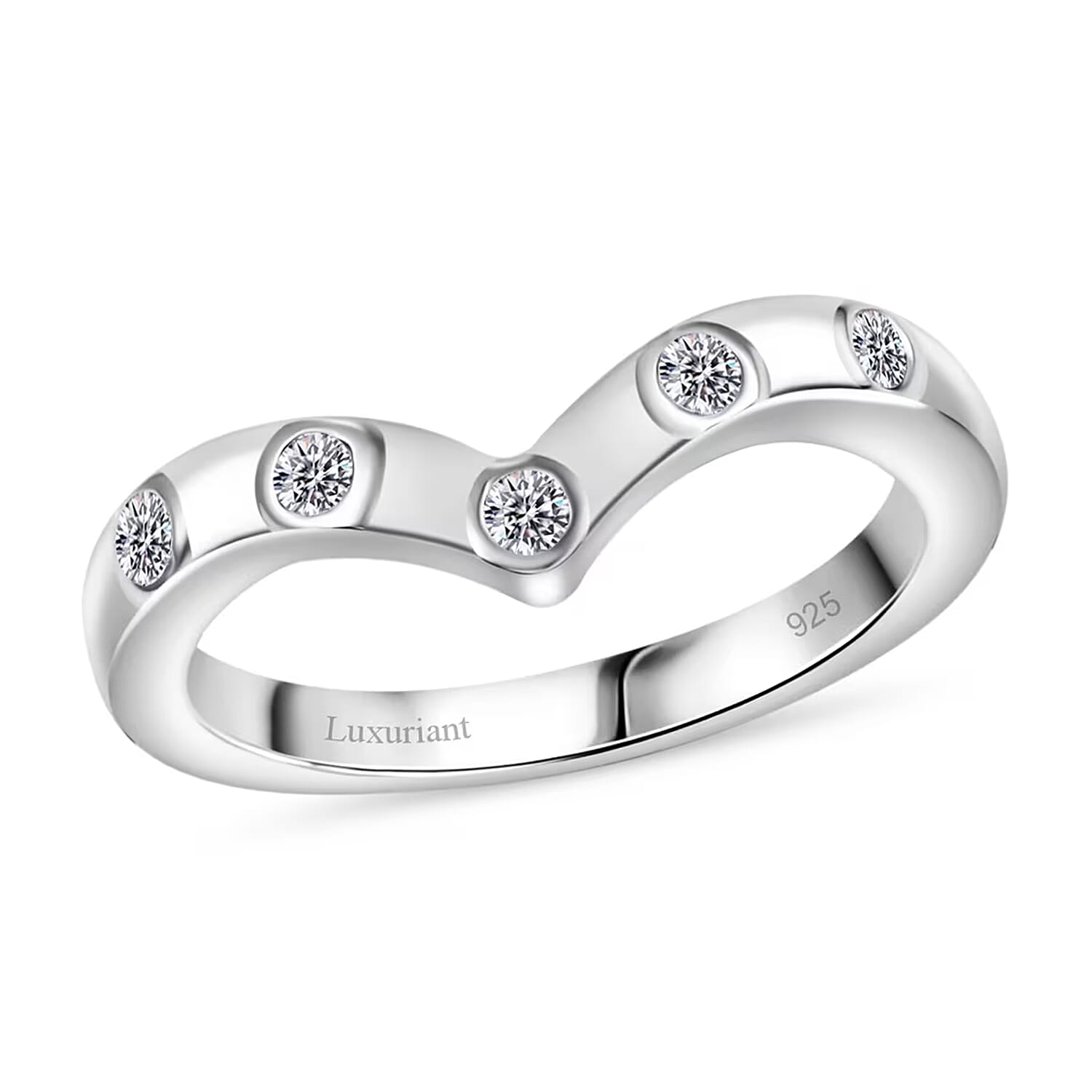 Luxuriant Lab Grown Diamond (G-H, SI) Chevron Ring in Rhodium Over Sterling Silver (Size 10.0) 0.20 ctw