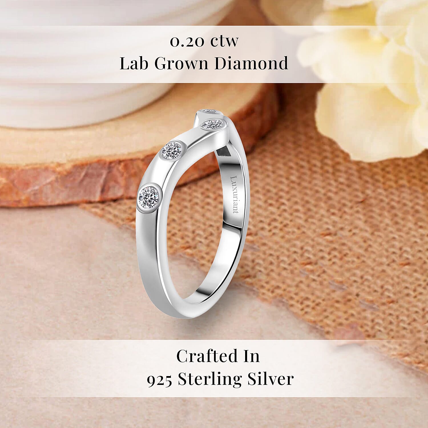 Luxuriant Lab Grown Diamond (G-H, SI) Chevron Ring in Rhodium Over Sterling Silver (Size 10.0) 0.20 ctw