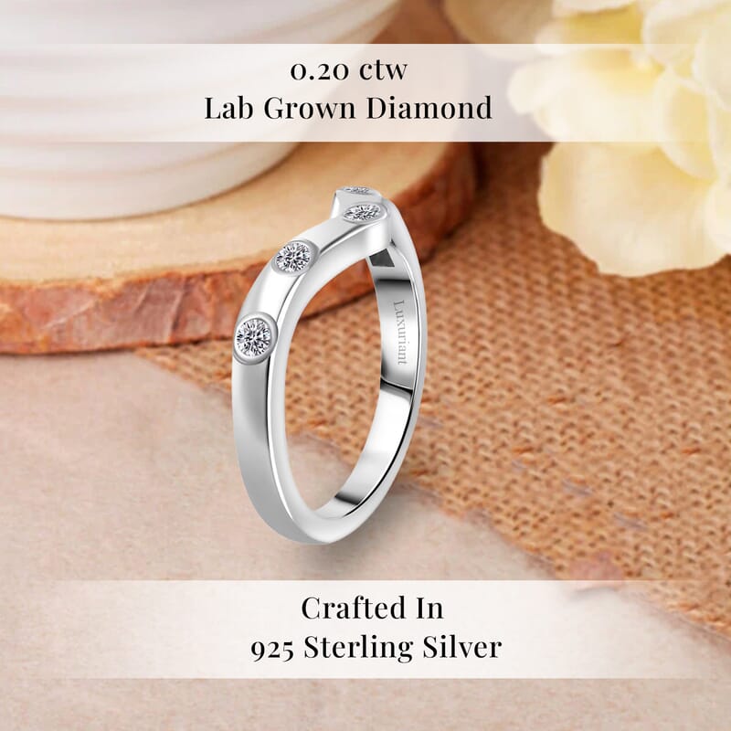 Luxuriant Lab Grown Diamond (G-H, SI) Chevron Ring in Rhodium Over Sterling Silver (Size 10.0) 0.20 ctw