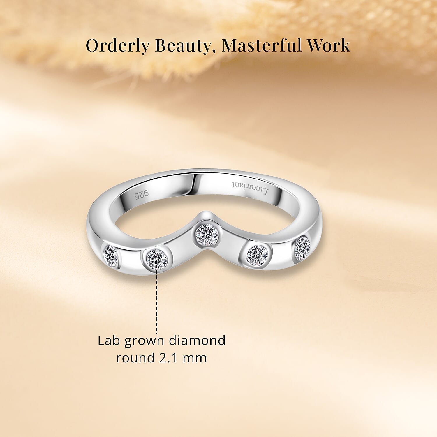 Luxuriant Lab Grown Diamond (G-H, SI) Chevron Ring in Rhodium Over Sterling Silver (Size 10.0) 0.20 ctw