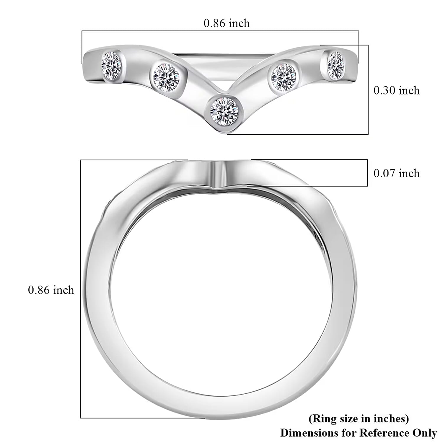 Luxuriant Lab Grown Diamond (G-H, SI) Chevron Ring in Rhodium Over Sterling Silver (Size 10.0) 0.20 ctw