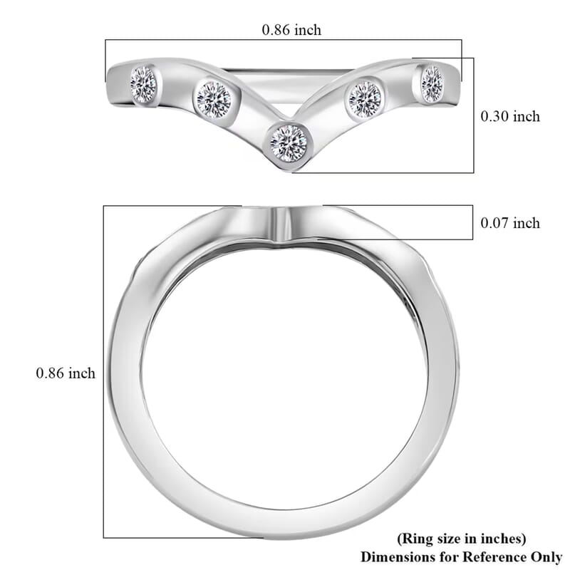 Luxuriant Lab Grown Diamond (G-H, SI) Chevron Ring in Rhodium Over Sterling Silver (Size 10.0) 0.20 ctw