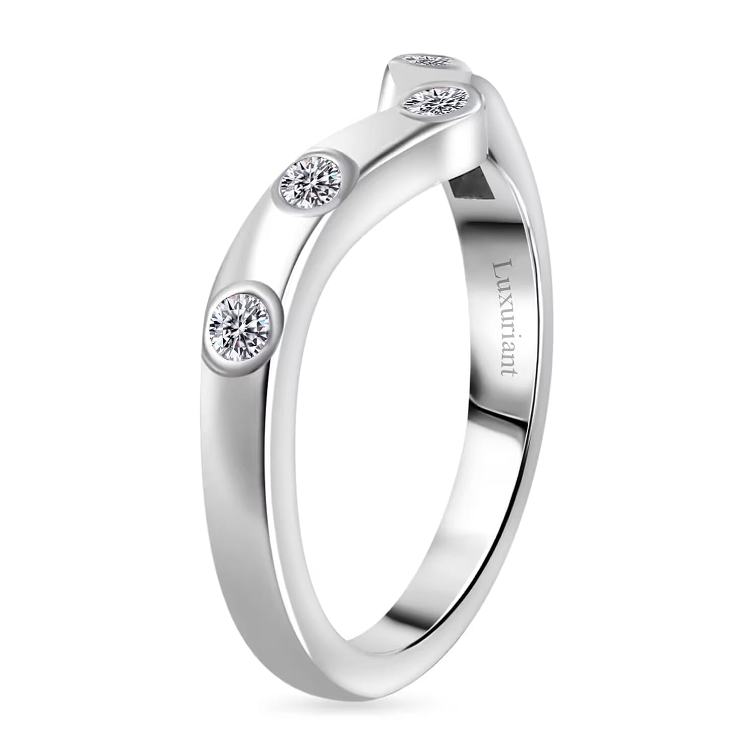 Luxuriant Lab Grown Diamond (G-H, SI) Chevron Ring in Rhodium Over Sterling Silver (Size 10.0) 0.20 ctw