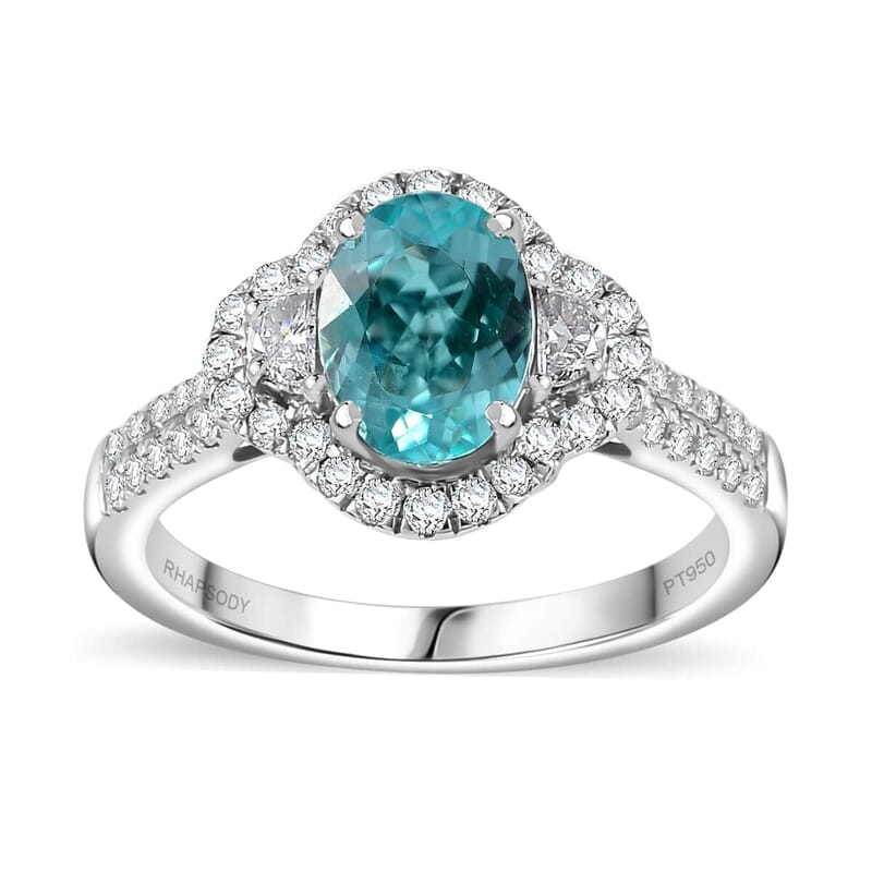 Certified & Appraised Rhapsody AAAA Paraiba Tourmaline and E-F VS Diamond 2.04 ctw Ring in 950 Platinum (Size 10.0) 6.25 Grams