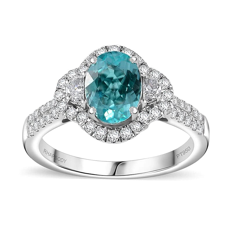 Certified & Appraised Rhapsody AAAA Paraiba Tourmaline and E-F VS Diamond 2.04 ctw Ring in 950 Platinum (Size 10.0) 6.25 Grams