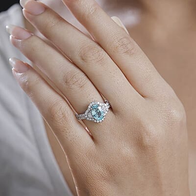Certified & Appraised Rhapsody AAAA Paraiba Tourmaline and E-F VS Diamond 2.04 ctw Ring in 950 Platinum (Size 10.0) 6.25 Grams
