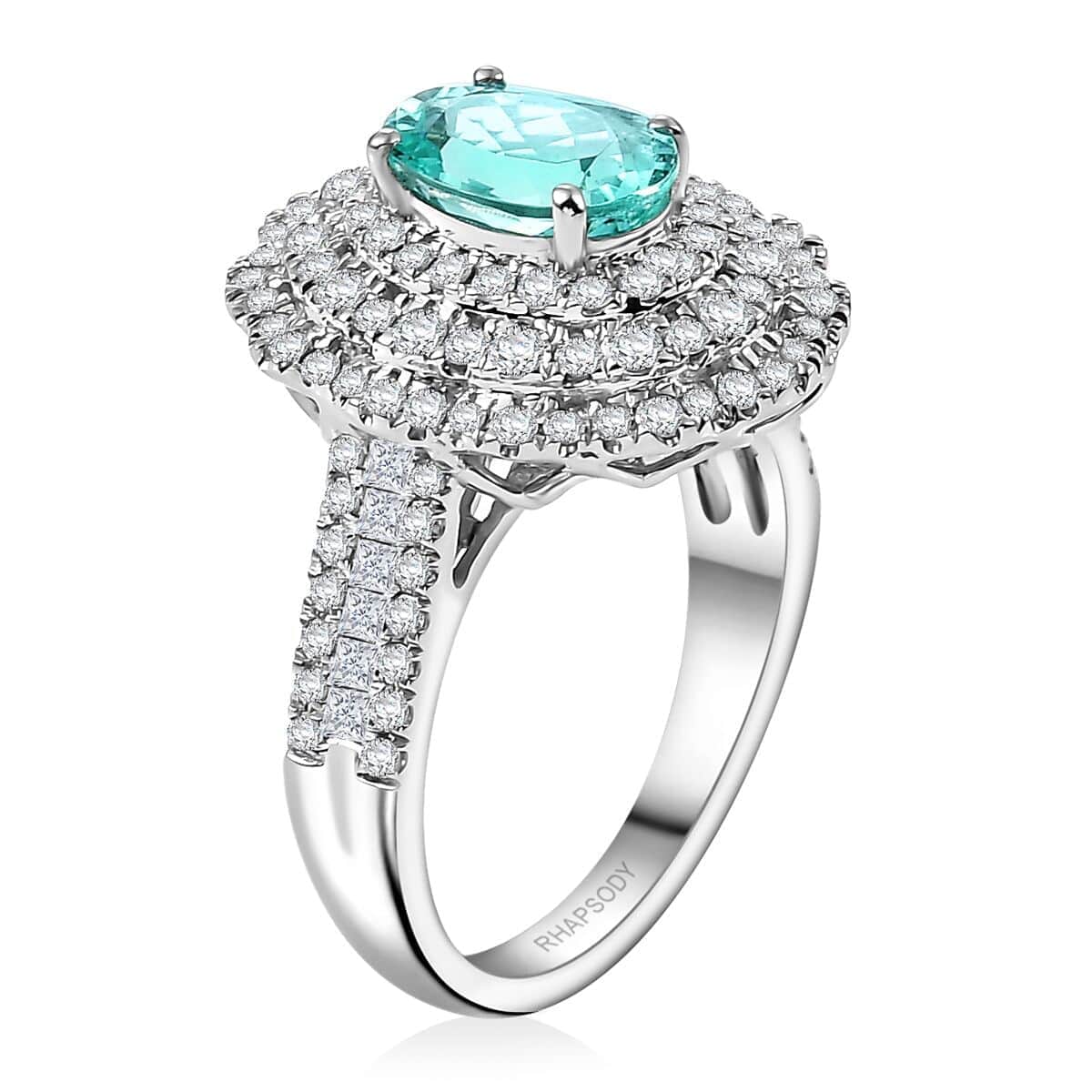 Rhapsody AAAA Paraiba Tourmaline and E-F VS Diamond 3.01 ctw Ring in 950 Platinum (Size 10.0) 7.12 Grams image number 3