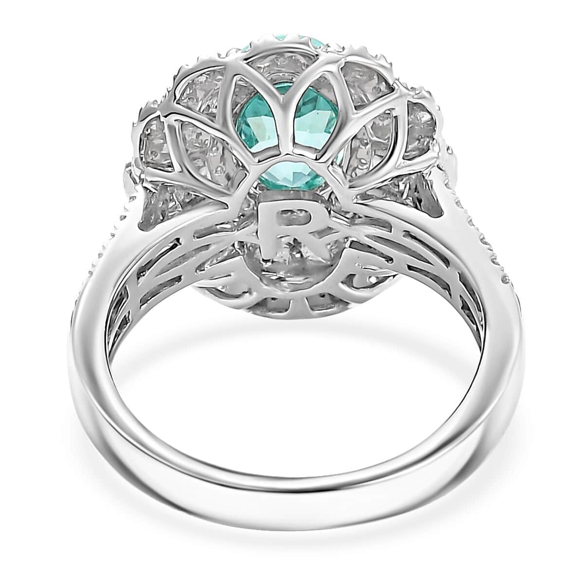 Rhapsody AAAA Paraiba Tourmaline and E-F VS Diamond 3.01 ctw Ring in 950 Platinum (Size 10.0) 7.12 Grams image number 4