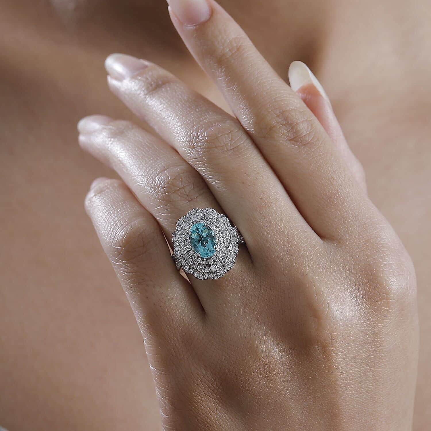 Rhapsody AAAA Paraiba Tourmaline, Diamond (E-F, VS) Ring in 950 Platinum 3.01 ctw (Size 6.0) With Free Paraiba Book