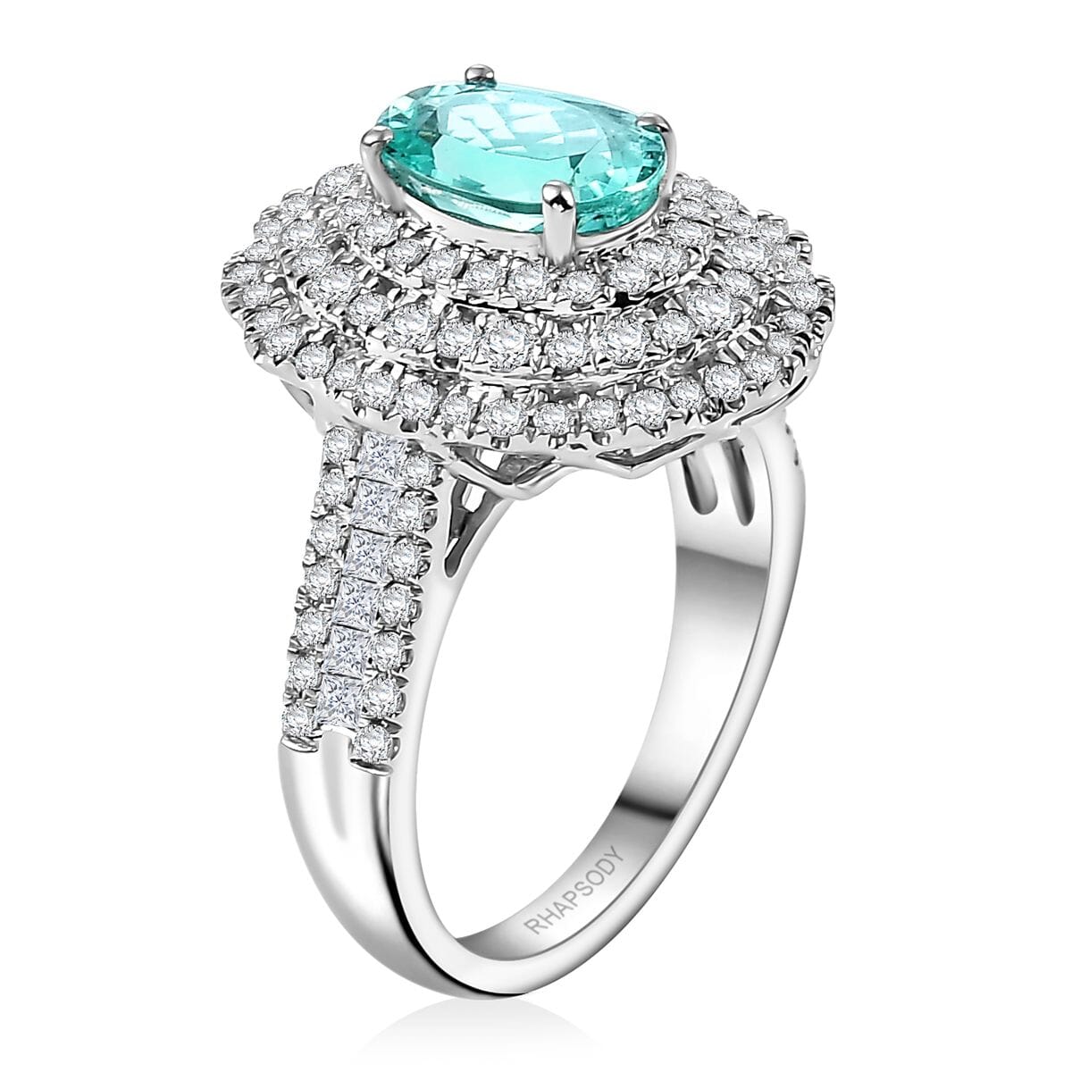 Rhapsody AAAA Paraiba Tourmaline and E-F VS Diamond 3.01 ctw Ring in 950 Platinum (Size 7.0) 7.12 Grams image number 3