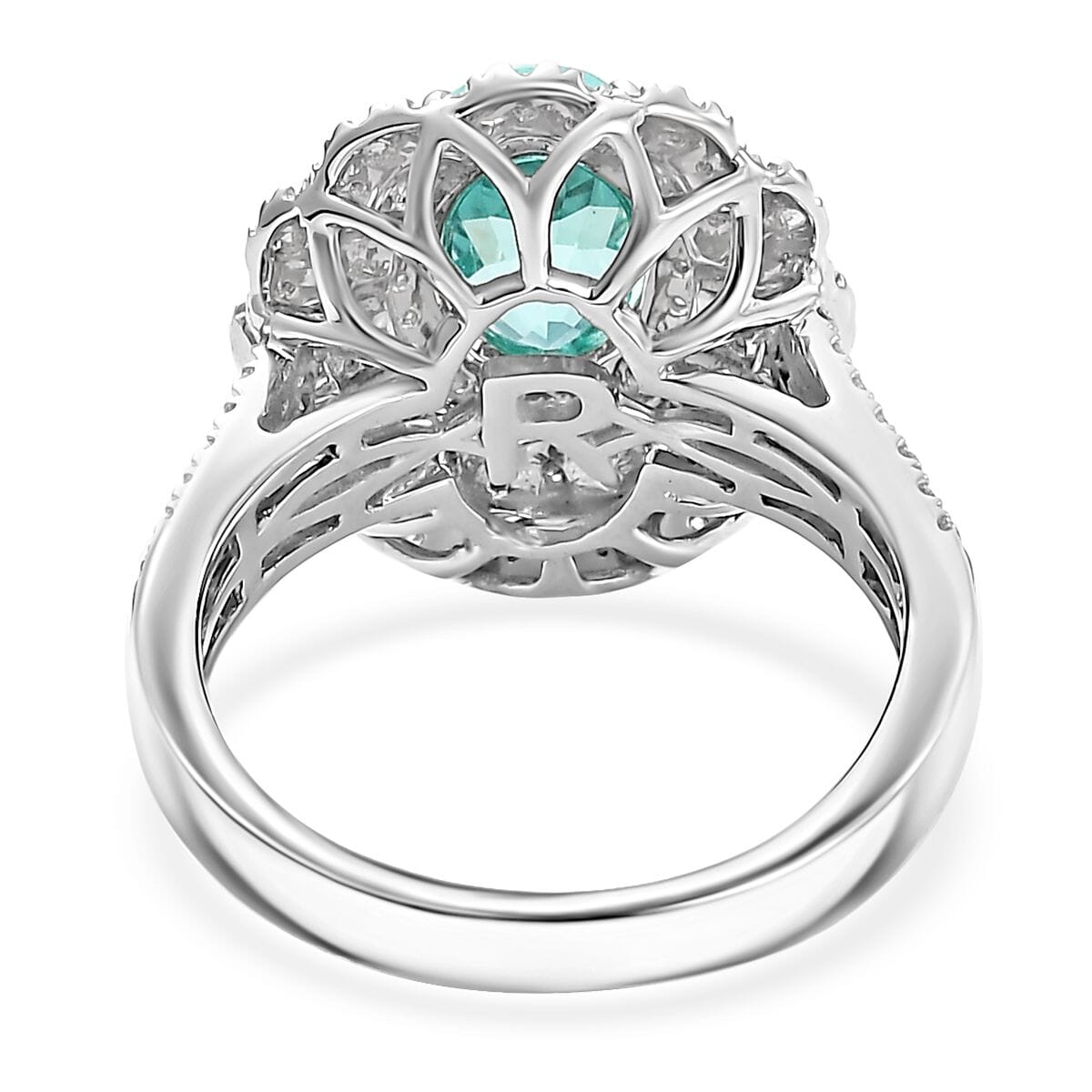 Rhapsody AAAA Paraiba Tourmaline and E-F VS Diamond 3.01 ctw Ring in 950 Platinum (Size 7.0) 7.12 Grams image number 4