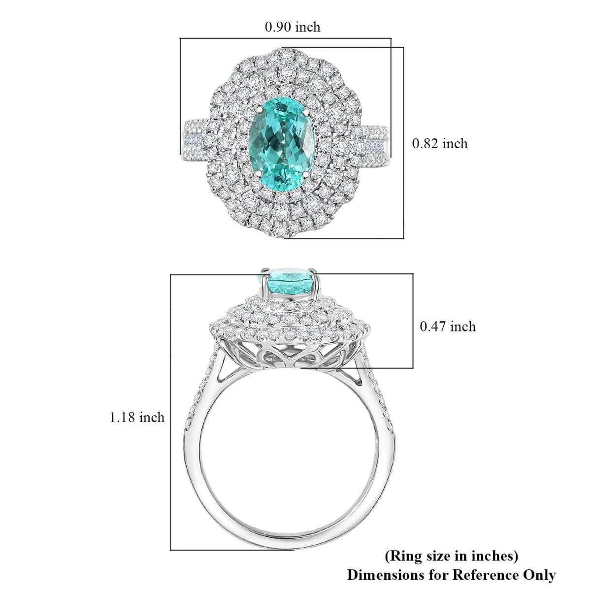 Rhapsody AAAA Paraiba Tourmaline and E-F VS Diamond 3.01 ctw Ring in 950 Platinum (Size 7.0) 7.12 Grams image number 5