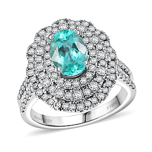 Rhapsody AAAA Paraiba Tourmaline and E-F VS Diamond 3.01 ctw Ring in 950 Platinum (Size 7.5) 7.12 Grams