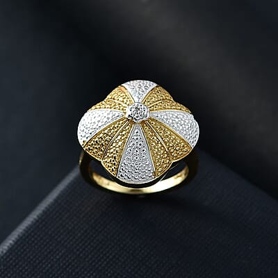 Karis White Diamond Accent Floral Ring in 18K YG Plated and Platinum Bond (Size 10.0)