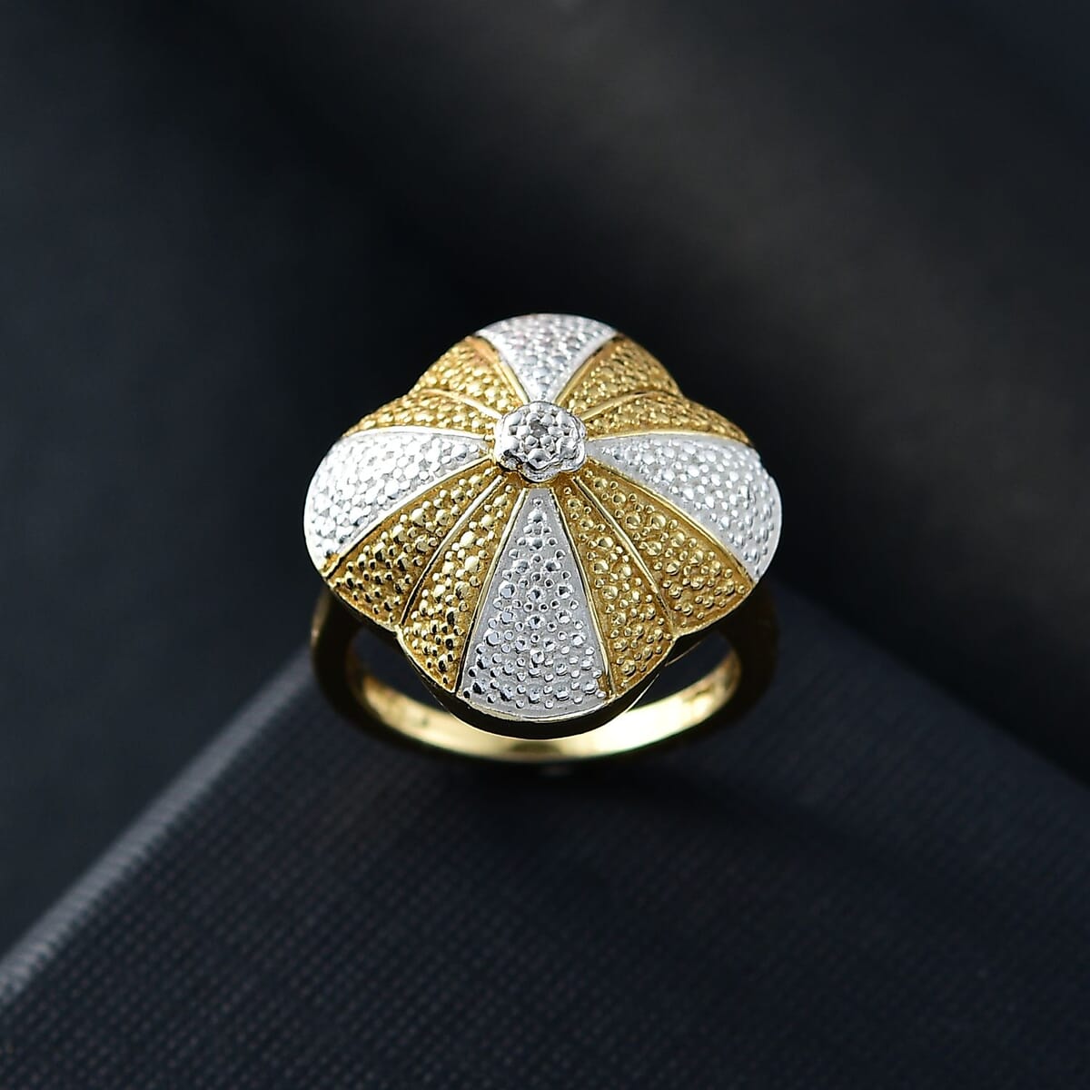 Karis White Diamond Accent Floral Ring in 18K YG Plated and Platinum Bond (Size 6.0) image number 1