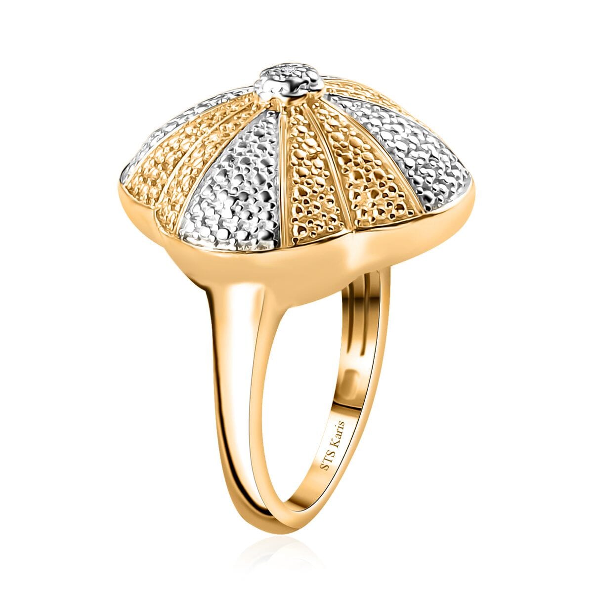 Karis White Diamond Accent Floral Ring in 18K YG Plated and Platinum Bond (Size 6.0) image number 3