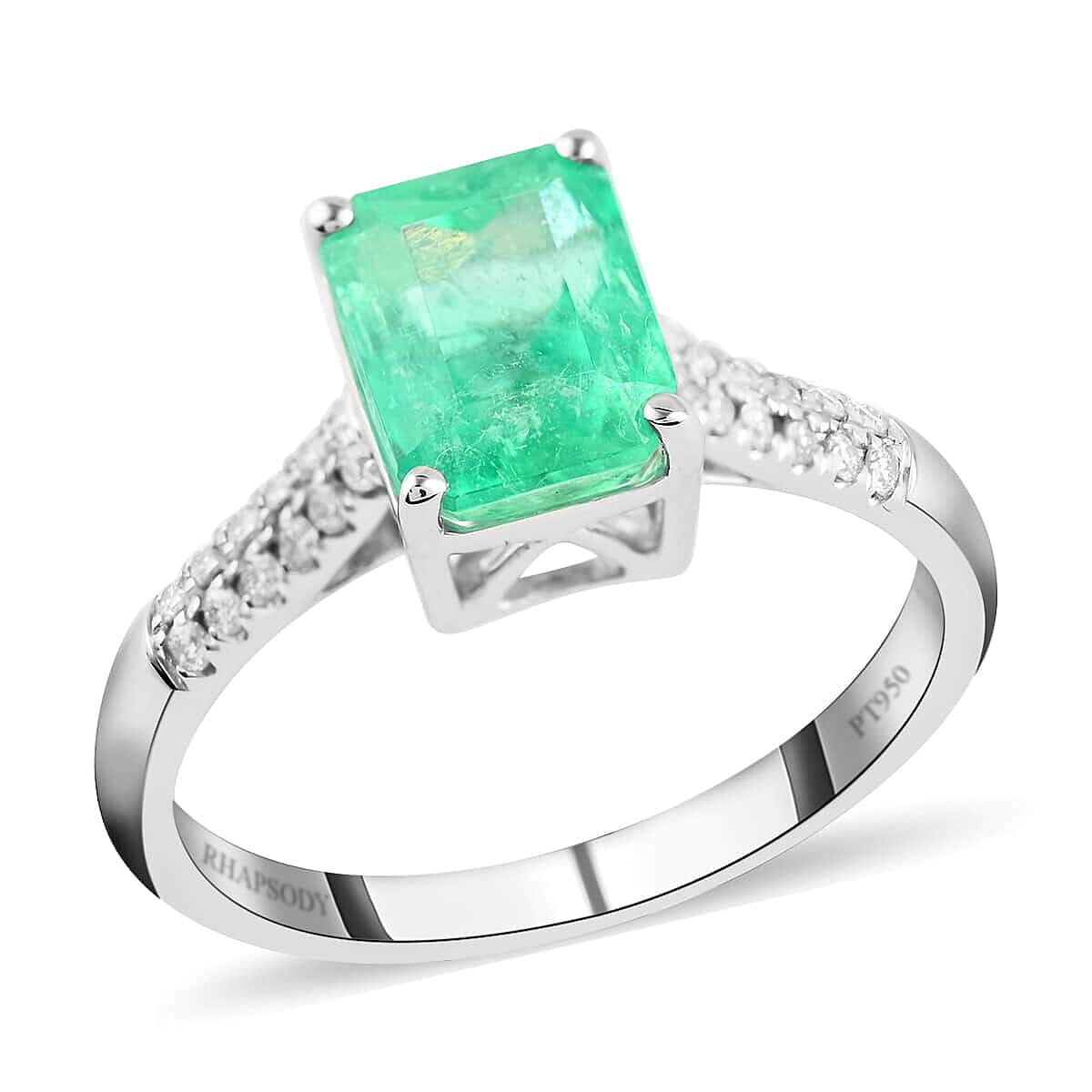 Rhapsody AAAA Boyaca Colombian Emerald and E-F VS Diamond 3.00 ctw Ring in 950 Platinum (Size 6.0) image number 0