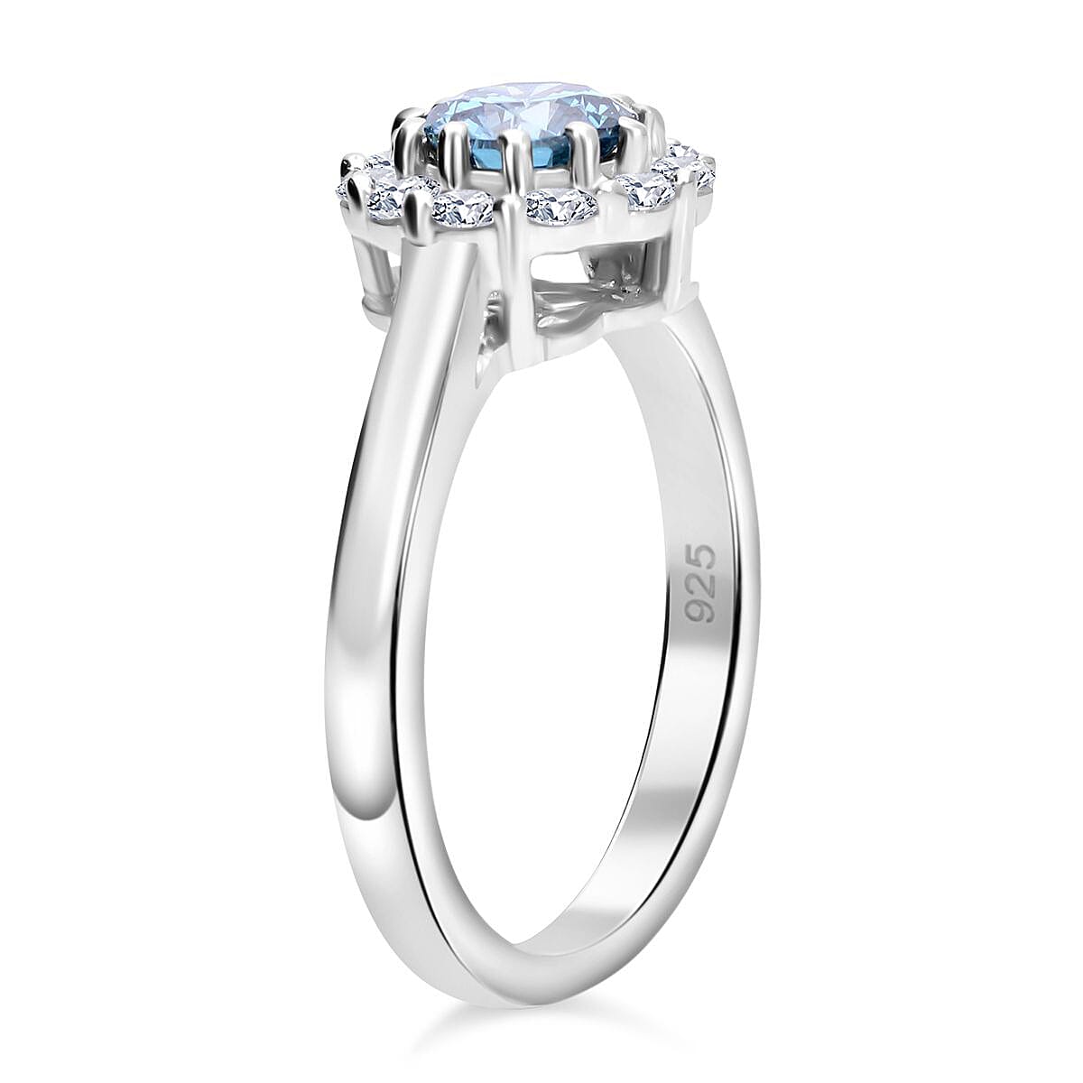 Lab Grown Blue and White Diamond (IR) 1.03 ctw Ring in Platinum Over Sterling Silver (Size 11.5)