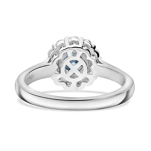 Lab Grown Blue and White Diamond (IR) 1.03 ctw Ring in Platinum Over Sterling Silver (Size 11.5)