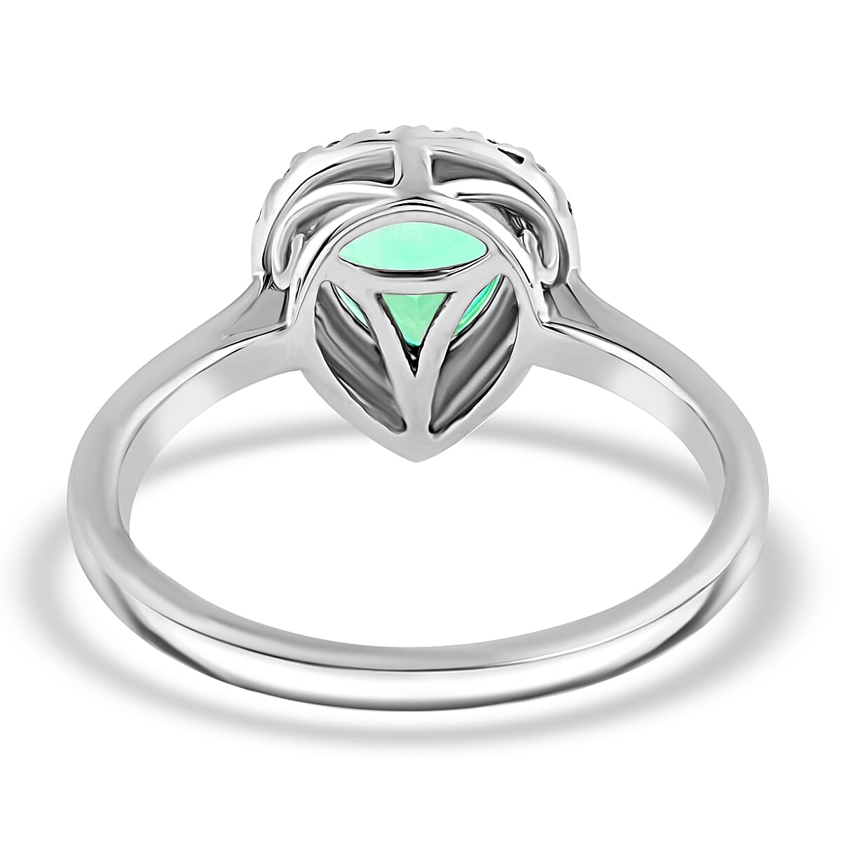 Certified and Appraised Rhapsody AAAA Boyaca Colombian Emerald and G-H SI Diamond 1.70 ctw Ring in 950 Platinum (Size 9.0) image number 4