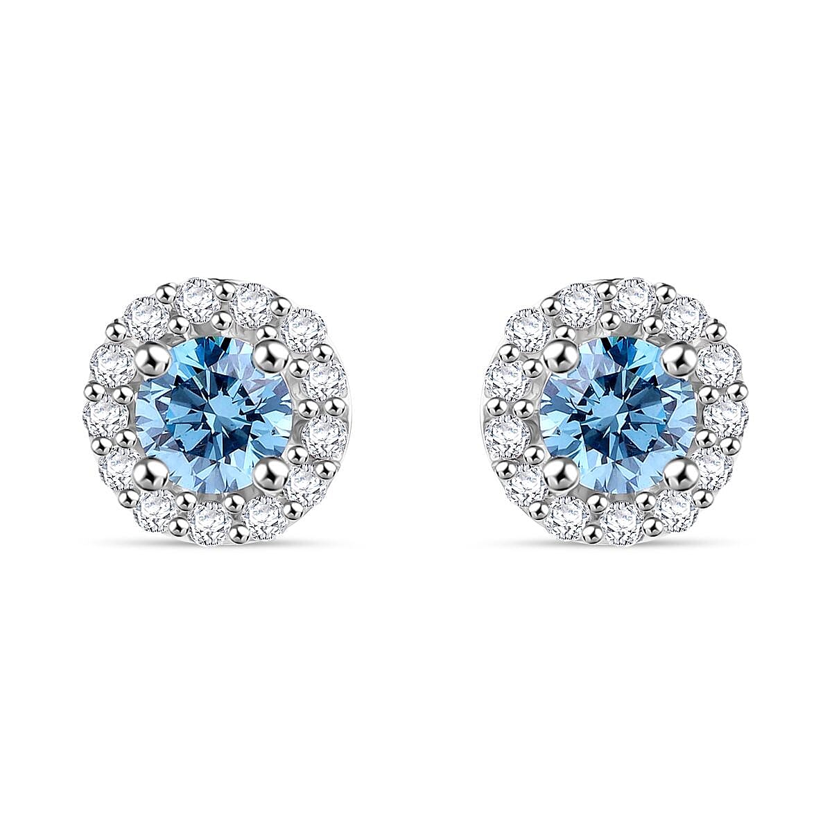 Lab Grown Blue and White Diamond (IR) 0.52 ctw Earrings in Platinum Over Sterling Silver