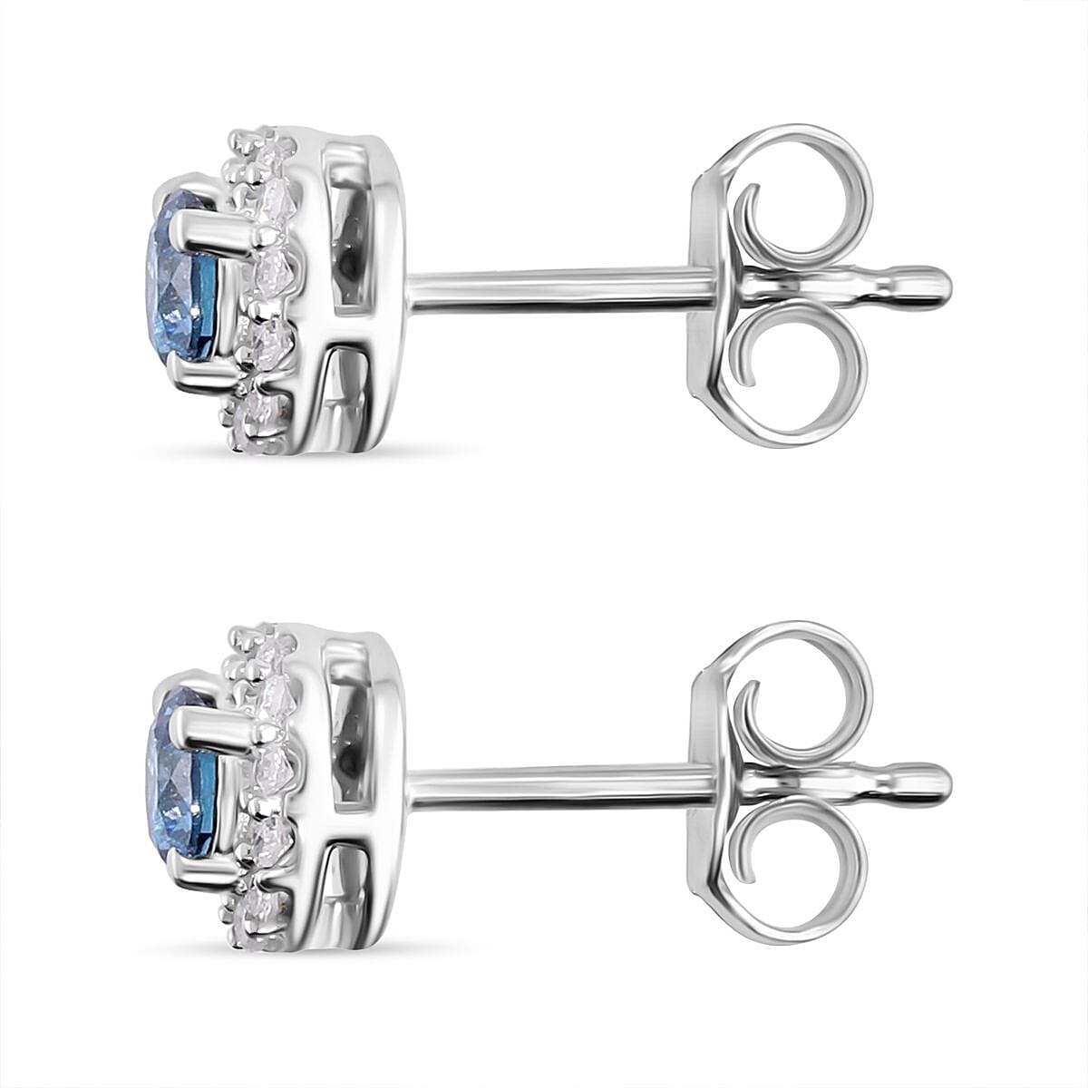 Lab Grown Blue and White Diamond (IR) 0.52 ctw Earrings in Platinum Over Sterling Silver