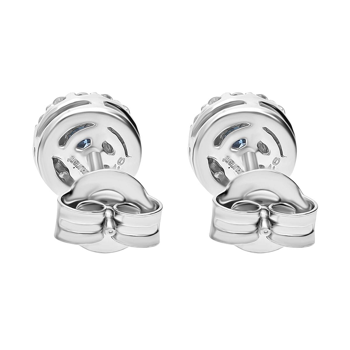 Lab Grown Blue and White Diamond (IR) 0.52 ctw Earrings in Platinum Over Sterling Silver