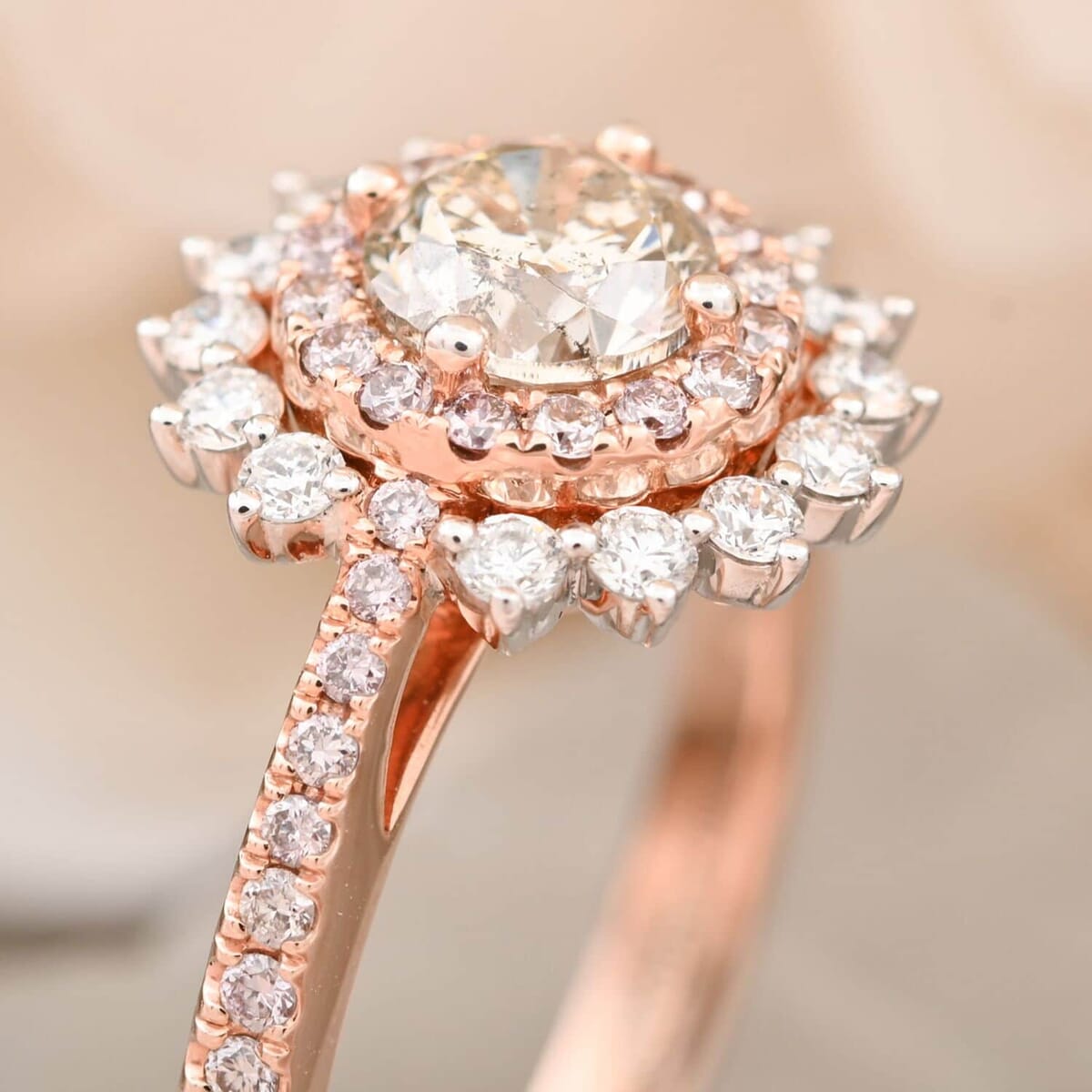 Modani Natural White and Pink Diamond 1.00 ctw Ring in 14K Rose and White Gold (Size 6.5) image number 1