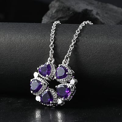 Karis African Amethyst 2.00 ctw Necklace in Platinum Bond and Stainless Steel 18 Inches