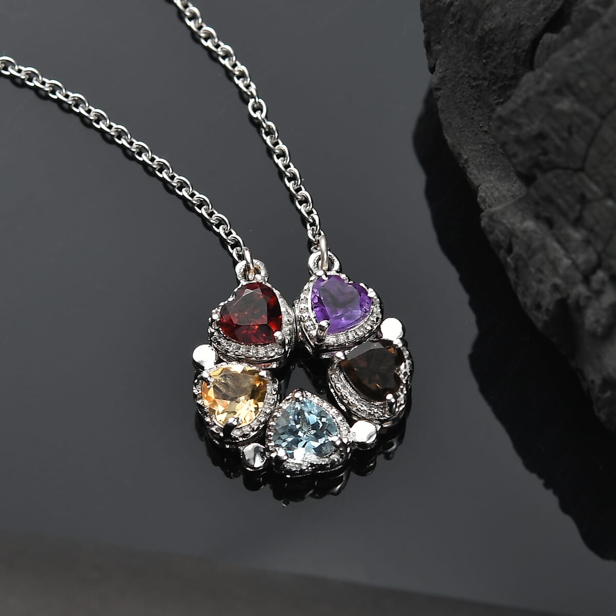 Karis Multi Gemstones 2.50 ctw Necklace in Platinum Bond and Stainless Steel 18 Inches image number 1