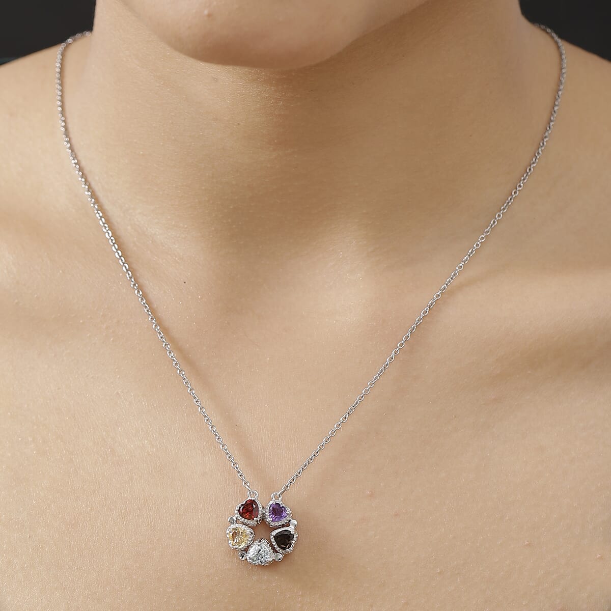 Karis Multi Gemstones 2.50 ctw Necklace in Platinum Bond and Stainless Steel 18 Inches image number 2