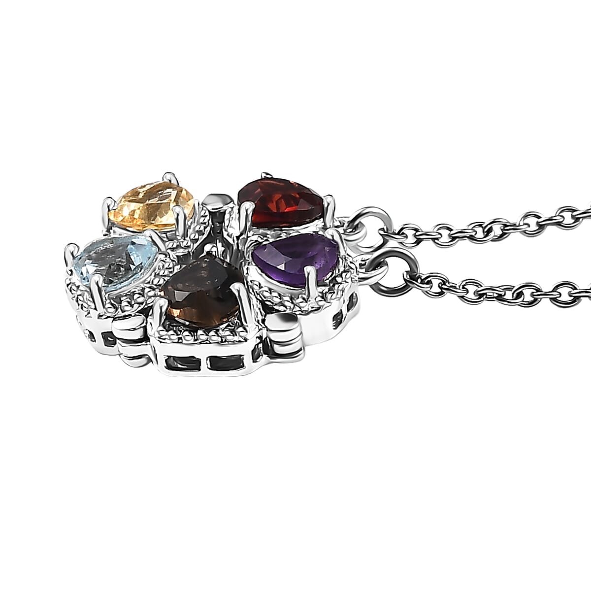 Karis Multi Gemstones 2.50 ctw Necklace in Platinum Bond and Stainless Steel 18 Inches image number 4