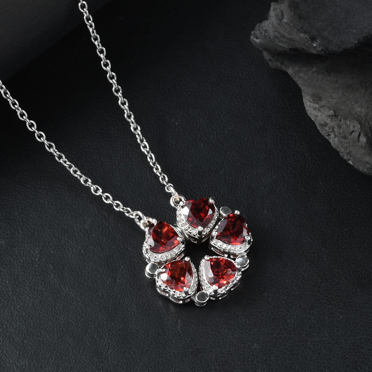 Karis Mozambique Garnet 3.20 ctw Necklace in Platinum Bond and Stainless Steel 18 Inches image number 1