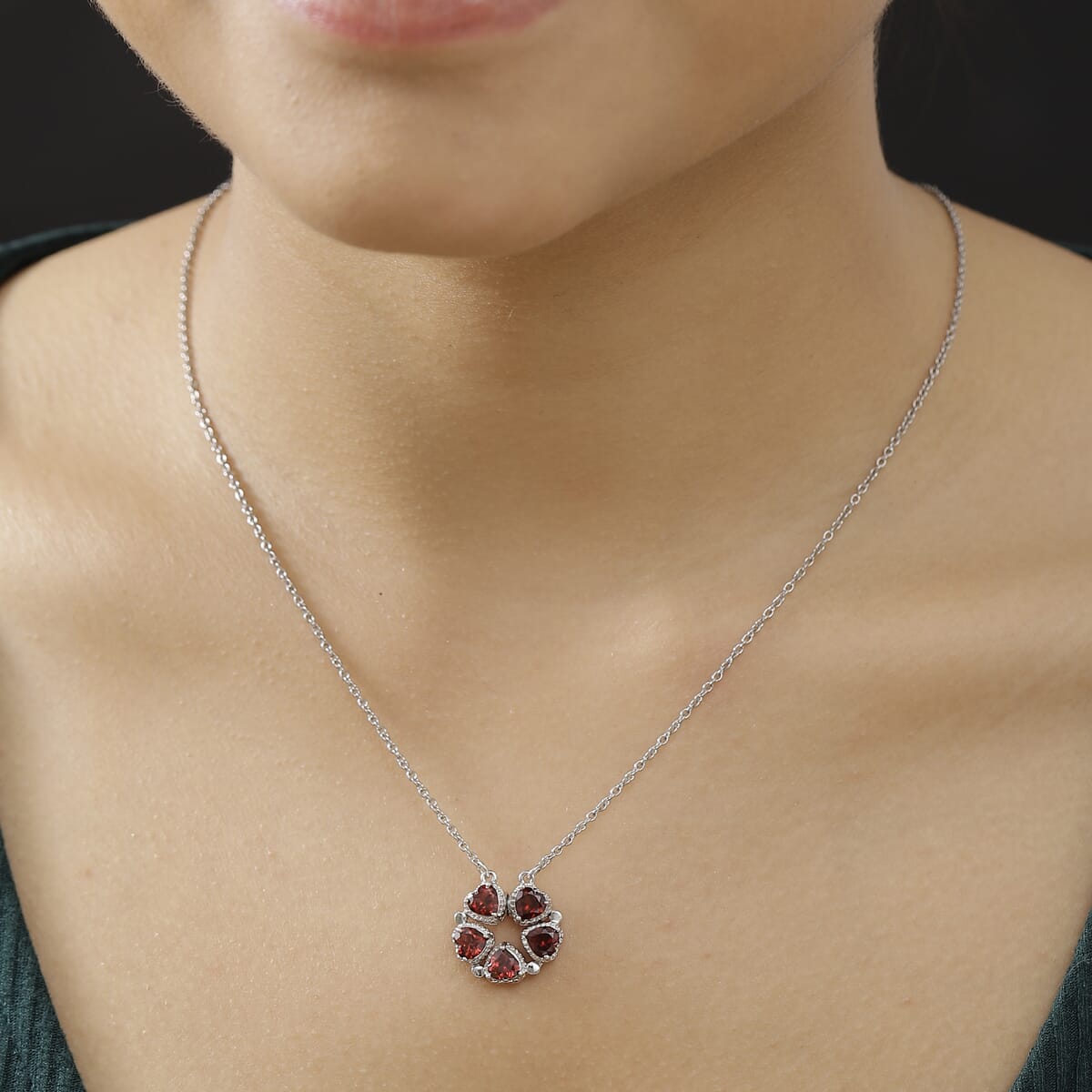 Karis Mozambique Garnet 3.20 ctw Necklace in Platinum Bond and Stainless Steel 18 Inches image number 2