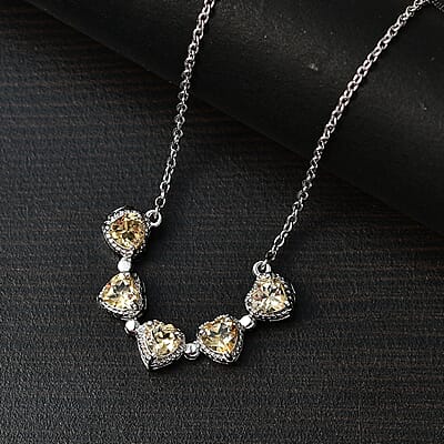 Karis Citrine Necklace (18 Inches) in Platinum Bond and Stainless Steel 2.10 ctw