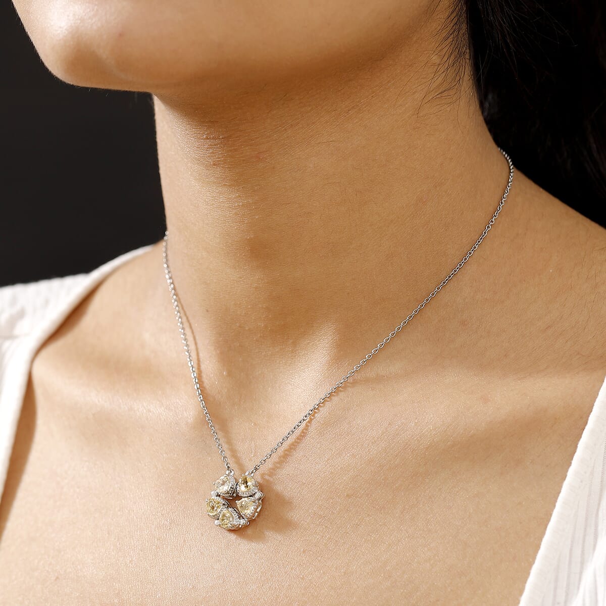 Karis Citrine Necklace (18 Inches) in Platinum Bond and Stainless Steel 2.10 ctw image number 2