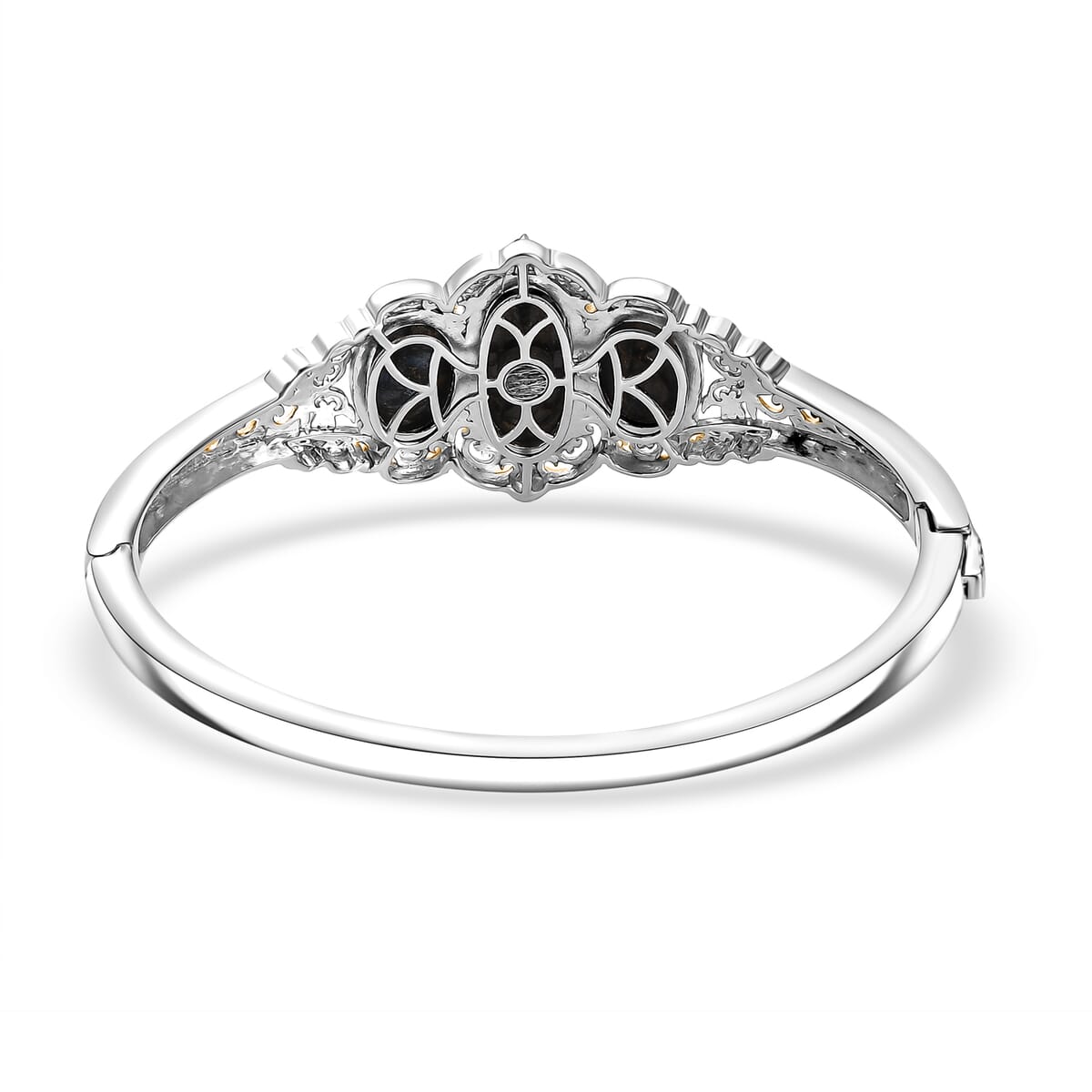 Matrix Silver Shungite and African Amethyst 14.25 ctw Bangle Bracelet in 14K YG and Platinum Over Copper (7.25 In)  image number 4
