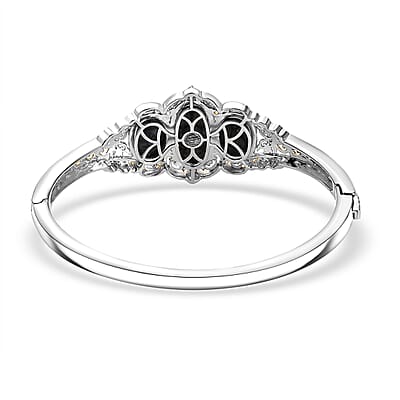 Matrix Silver Shungite and African Amethyst 14.25 ctw Bangle Bracelet in 14K YG and Platinum Over Copper with Magnet (7.25 In) 