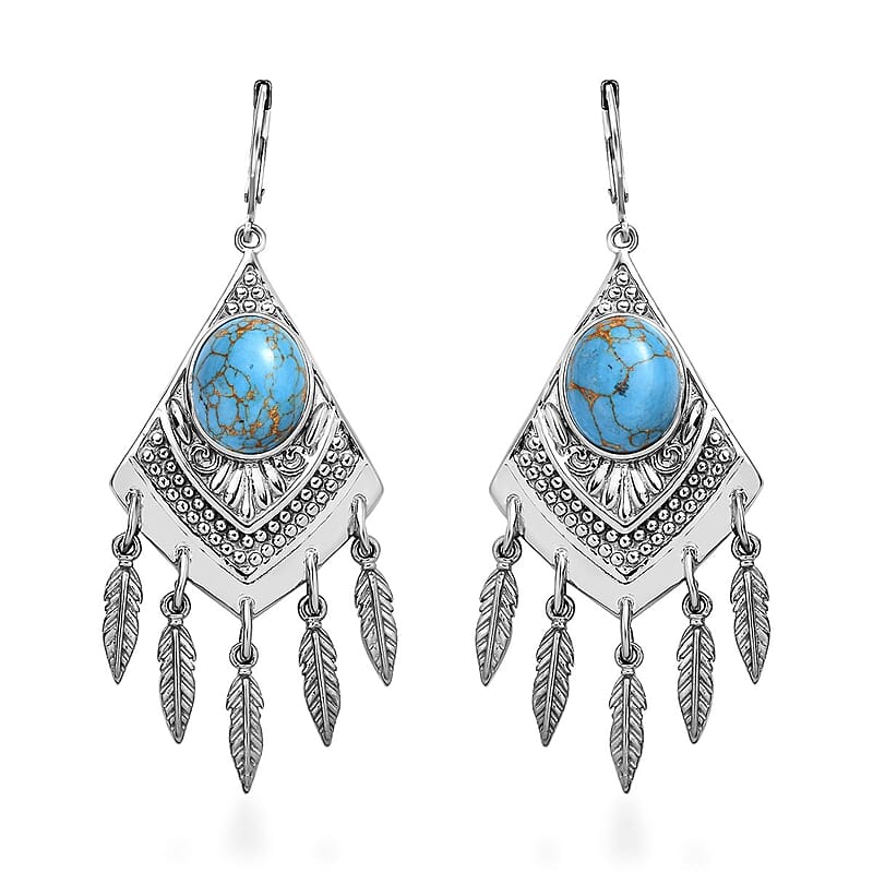 Mojave Blue Turquoise 10.50 ctw Dangling Earrings in Stainless Steel 