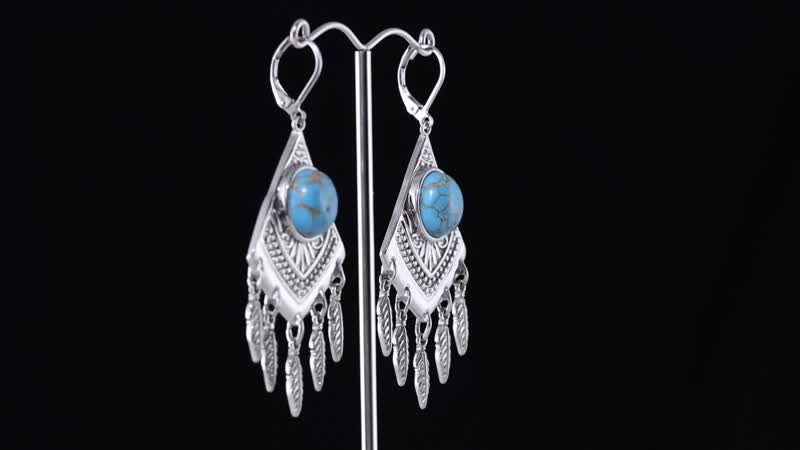 Mojave Blue Turquoise Dangling Earrings in Stainless Steel 10.50 ctw